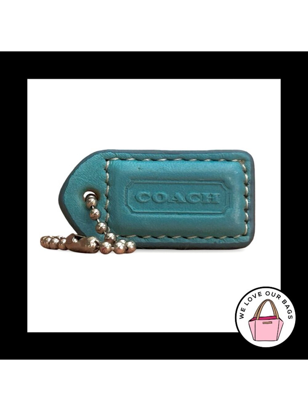 COACH Y2K VINTAGE Hang Tag 1.5" Turquoise Blue Leather Bag Charm Keychain Fob